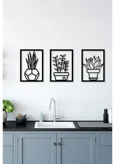 3 Parça Vazoda Çiçekler Temalı Lazer Kesim Mdf Tablo Seti - Model 2 - Ersylazermdl2