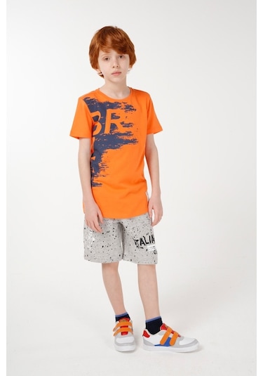 Brz Kids Neon Baskılı Erkek Çocuk Kısa Kollu T-Shirt Turuncu