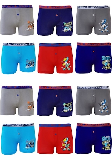 Tutku 12Li Erkek Çocuk Renkli Baskılı Boxer Külot