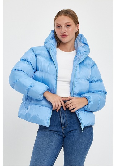 Alisse Kadın Mavi Kapüşonlu Şişme Mont Kaban Mavi