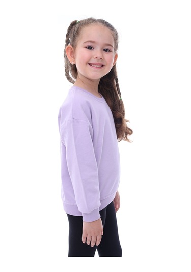 Zuzunga Basic Düz Renk Lila Fırçalı Yumuşak %100 Pamuk Sweatshirt Lila