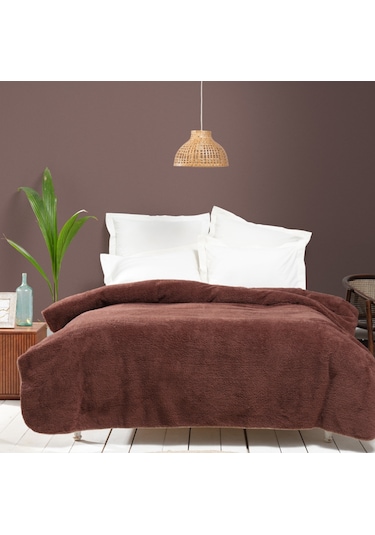 Karaca Home Faye Kahverengi Çift Kişilik Sherpa Battaniye