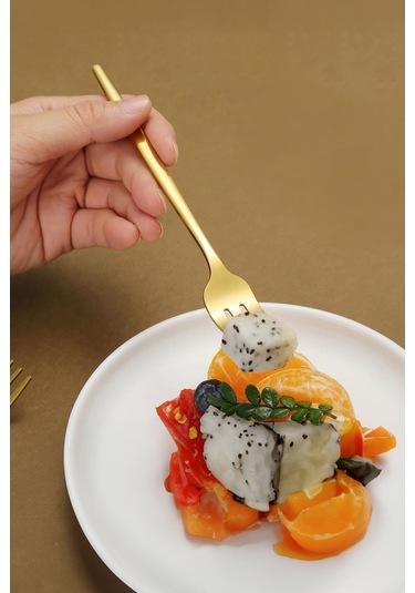 410 Çelik 12 Adet Gold Renk Tatlı Ve Meyve Çatalı Cin611sr-12 Altın