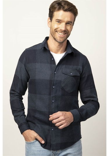 Tudors Slim Fit Kışlık Oduncu Ekoseli Tek Cep Kapaklı Erkek Gömlek-26364 Çok Renkli