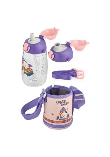 Uzspace 480 Ml Kılıflı 2 Ayrı Kapaklı Pipetli/pipetsiz Tritan Çocuk Su Matarası