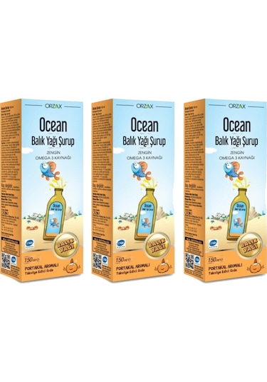 Ocean Balık Yağı Şurup Portakal Aromalı 150 ML 3 Adet