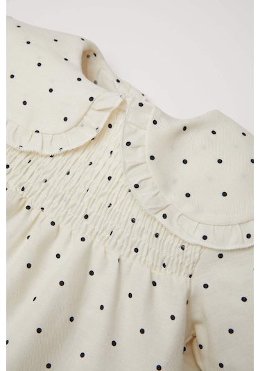 DeFacto Kız Bebek Büyük Yaka Puantiye Twill Uzun Kollu Gömlek D3046A524WNER99 Ekru
