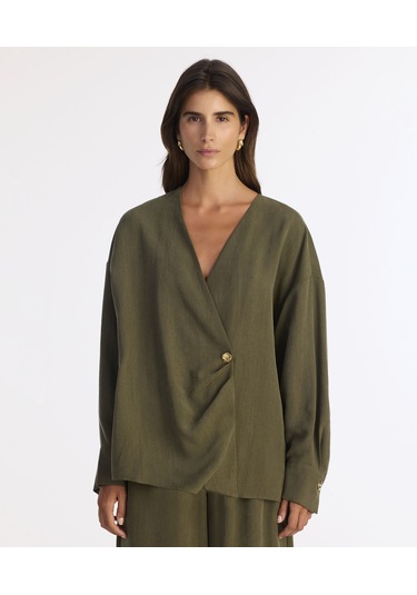 Yargıcı Geniş Gömlek Yaka Uzun Kol Gömlek 25kkgm6044x 007 Haki