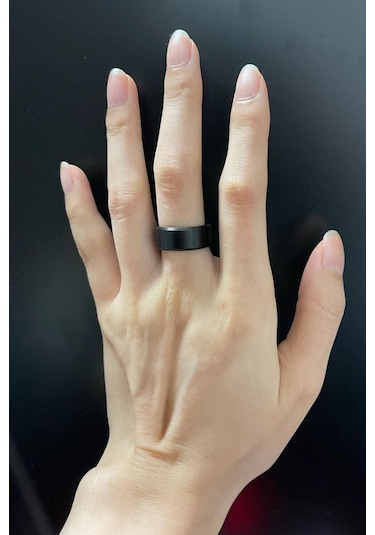 8 Mm Köşeli Düz Model Unisex Kadın Erkek Çelik Alyans Yüzük Cl31 Siyah