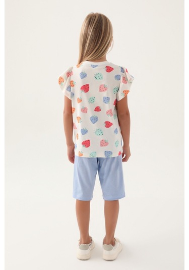 Rolypoly Strawberry Krem Kız Çocuk Kapri Takım 5274-42950 Krem - Mavi