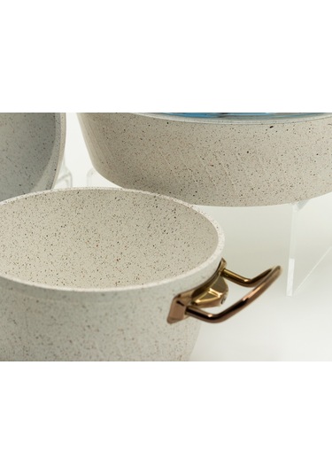 Milena 7 Parça Granit 18-22-26 Cm Tencere & 26cm Tava Set Beyaz