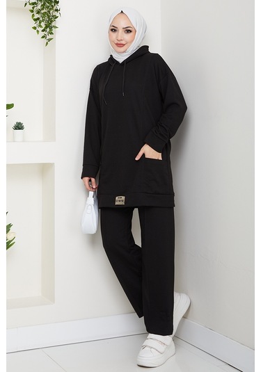 Çift Cepli Kapüşonlu İkili Takım 1663 - Siyah Siyah