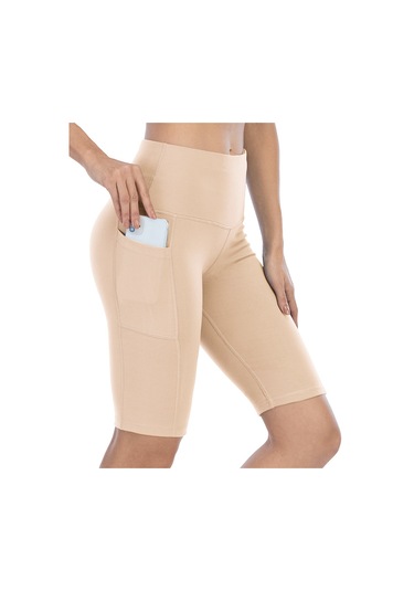 Beş Puan Spor Şort Kadın Yan Cebi Kalça Dar Ve Elastik Koşu Spor Sıcak Pantolon Yüksek Bel Yoga Şort Beyaz