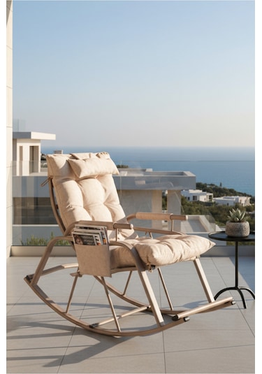 Lumis Garden Sallanan Sandalye, Metal Ayaklı Tv Koltuğu, Sallanan Tekli Koltuk Krem