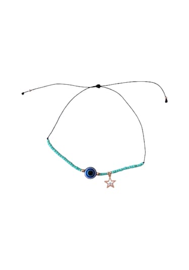 Nazar Boncuklu Yıldız Figürlü Yeşil Halhal Ipli Çok Renkli