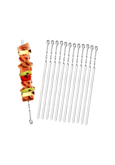 12 Adet Paslanmaz Çelik Kebap, Tekrar Kullanılabilir Kebap Çubukları, Kamp Ateşi Veya Izgara Tavası İçin 50 Cm Kebap
