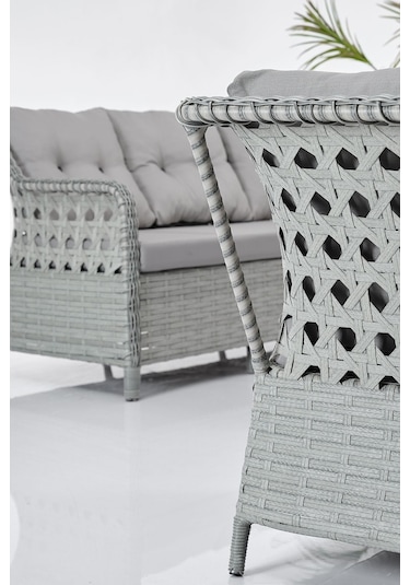 Deniz Rattan Puflu Bahçe Balkon Takımı 3+1+1 Gri