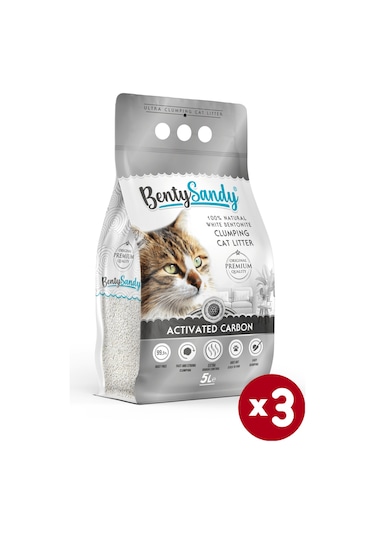 Benty Sandy Aktif Karbon İnce Topaklaşan Bentonit Kedi Kumu 3 x 5 L