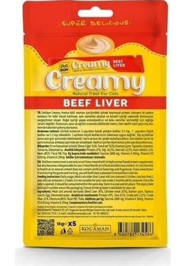 Delibon Creamy Dana Ciğerli Sıvı Kedi Ödül Maması 5 x 15 G