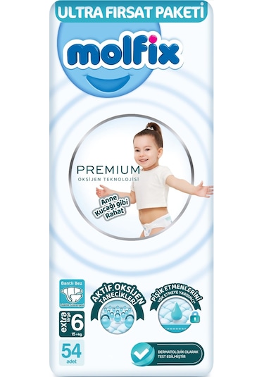 Molfix Premium Bebek Bezi Beden:6 15+kg Extra Large 54 Adet 6 Numara