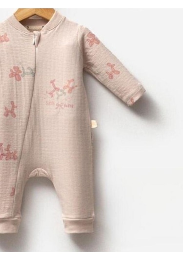 Kız Bebek Desenli Şapkalı Tulum-15304 Bej