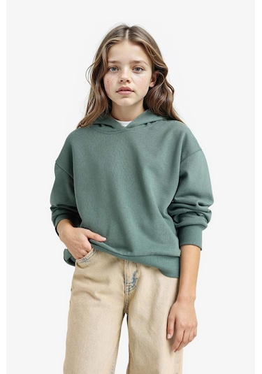 Defacto Kız Çocuk Relax Fit Kapüşonlu Basic Düz Sweatshirt F0008a825augn470 Yeşil Defacto Kız Çocuk Relax Fit Kapüşonlu Basic Düz Sweatshirt F0008a825augn470 Yeşil