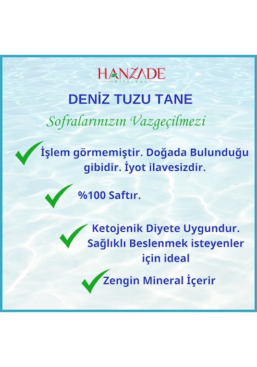 Hanzade Bitkisel Saf Deniz Tuzu Tane Granül İyot İlavesiz 3 x 1 KG