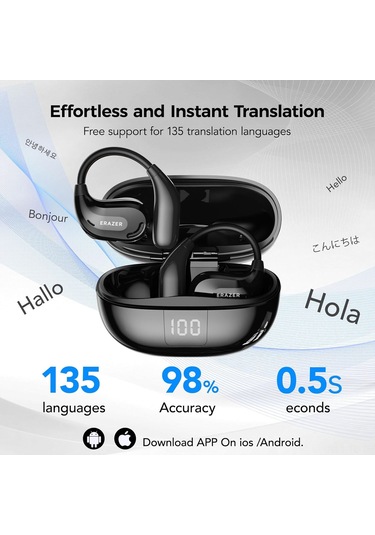 Hombey Xt66pro Açık Kulaklı Bluetooth Kulaklık: Aı Canlı Çeviri, 135 Dil, 50 Saat Pil Süresi, Demir Gri