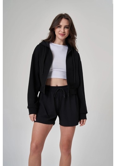 Exuma Kadın Fermuarlı Siyah Sweatshirt 1529109-siyah Siyah