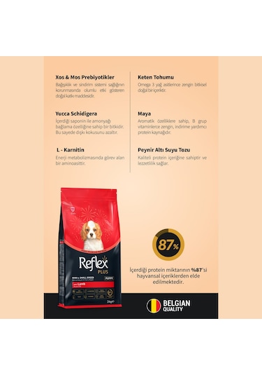 Reflex Plus Kuzu Etli Mini ve Küçük Irk Yavru Köpek Maması 3 KG