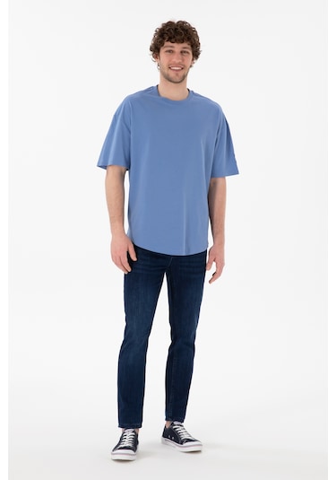 U.S. Polo Assn. Erkek Long Fit Bisiklet Yaka Koyu Mavi Basic Tişört 50305988-VR032
