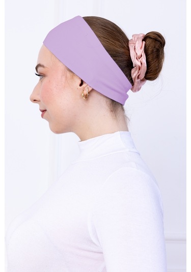 Kaymayan Silikonlu Bandana Bone Lila - Kadın Tesettür Dikişsiz Kaymaz Geçme - Sportif Saç Bandı Lila
