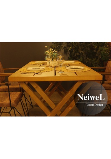 Neiwel Garden Sean Doğal Ahşap Banklı Bahçe Masa Takımı-100-300 Takım Açık Ceviz