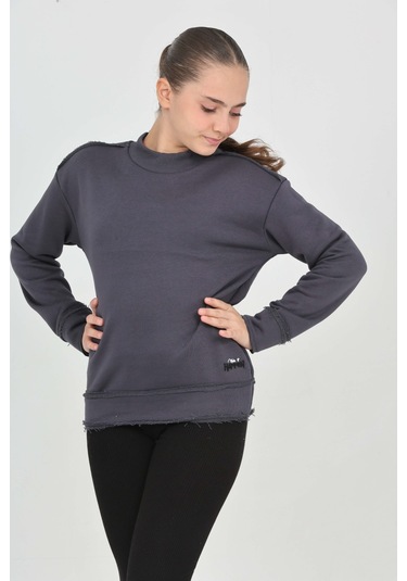 Toontoy Kız Çocuk Happen Nakışlı Sweatshırt Füme Melanj