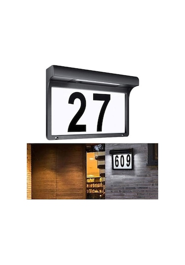 Ebitda Modern Güneş Enerjili Metal Ev Numarası Led Işık - Su Geçirmez Bahçe Lambası 22,5x17,5 Cm