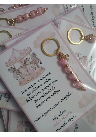 Atlı Karınca Model Özel Tasarım Pembe Anahtarlık Hastane Yeni Doğan 40 Mevlidi Hediyelik 100 Adet