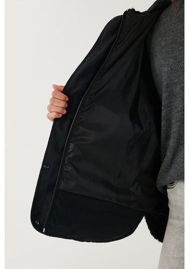 Lela Comfort Fit Kapüşonlu Yumuşak Dokulu Bayan Mont 497Holly Siyah