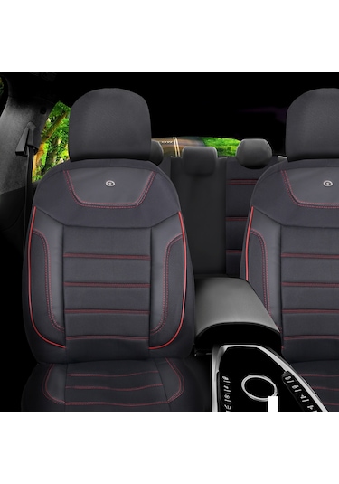 Peugeot 405 Araçlara Uyumlu Oto Koltuk Kılıfı Seti - Primier Serisi - Siyah Kırmızı