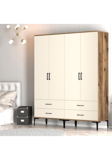 Variant Kumsal 4 Kapılı Tt Gardrop - Ceviz / Krem