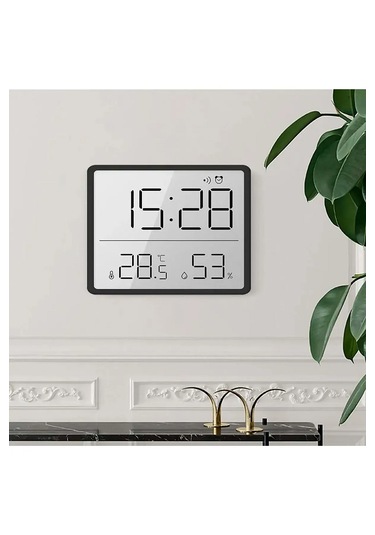 Yenilzd Pilli Mini Saat Alarm Saat Nem Göstergesi Sıcaklık Ölçer Siyah