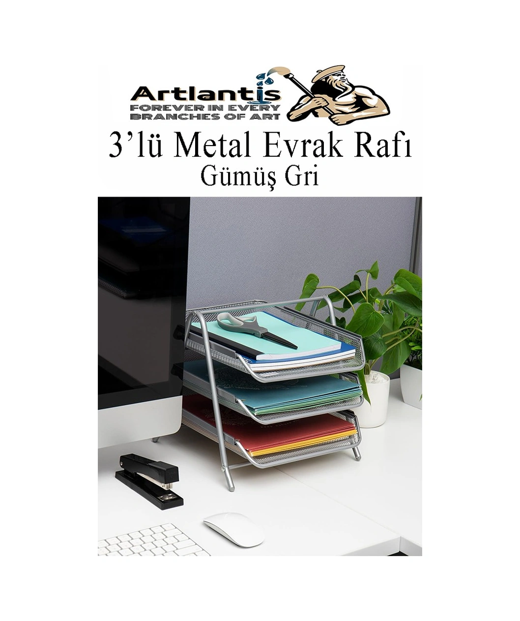 Evrak Rafı Metal 3 Lü Mavi 1 Paket Masaüstü A4 Dosya Düzenleyici Kağıt Tepsisi Metal Çelik Fileli Dört Katlı Hareketli Açık Mavi