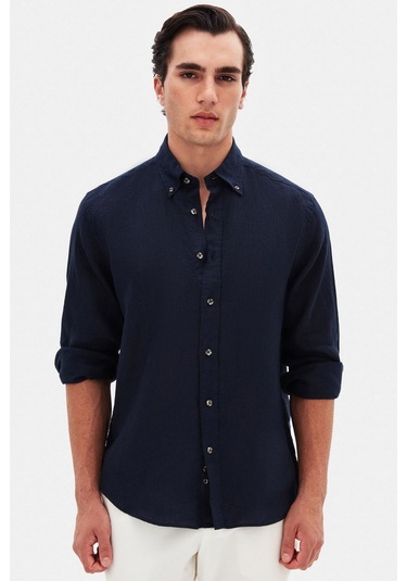 Ds Damat Comfort Lacivert Düz %100 Keten Gömlek 4hc02ap01265m Lacivert