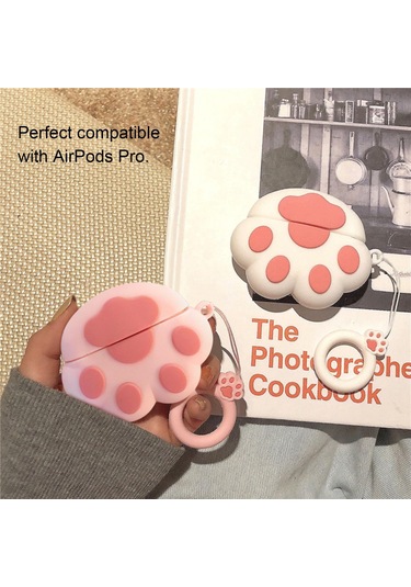 Kosona Beyaz Kedi Pencesi Silikon Korumalı Kılıf - Airpods Pro Tws Kulaklık İçin 3d Tasarımli Koruyucu Kapak Beyaz