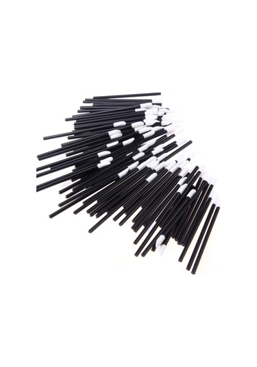 Hfambition Tek Kullandım植绒 Dudak Fırçası 100 Adet, Beyaz Uç Siyah Çubuk, Hijyenik Makyaj Gereci, 9 Cm Uzunluk