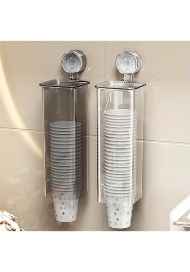Xuweiwei Şık Tasarım, Zarif Duvara Monte Bardak Dispanseri - Banyo, Mutfak Ve Ofis İçin Şeffaf Vantuzlu Kağıt Bardak Tutucu Şeffaf Renk