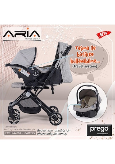 Prego Aria Tek Elle Katlanır Kabin Boy Travel Sistem Bebek Arabası