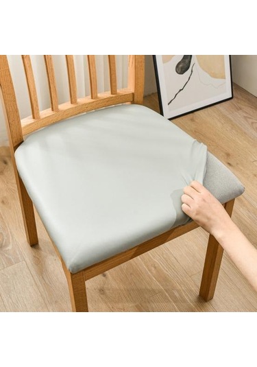 Sandalye Kılıfı Su Geçirmez Yüksek Elastikiyet Suni Deri Kaymaz Kolay Kurulum Koltuk Koruyucu Gri