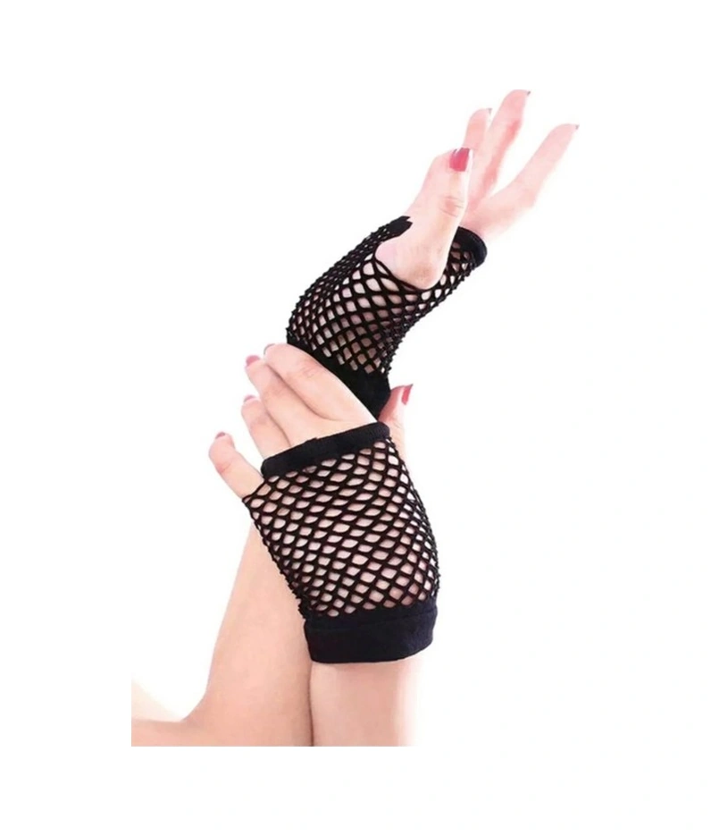 Siyah File Örgü Parti Eldiveni Kısa Model Kostüm Aksesuar 11 Cm Çok Renkli
