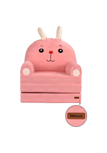 Portatif Katlanabilir Sevimli Çocuk Koltuğu - 3 Katlı Çocuk Yatak Koltuk - Taşınabilir Bebek Koltuğu Pembe Kırmızı