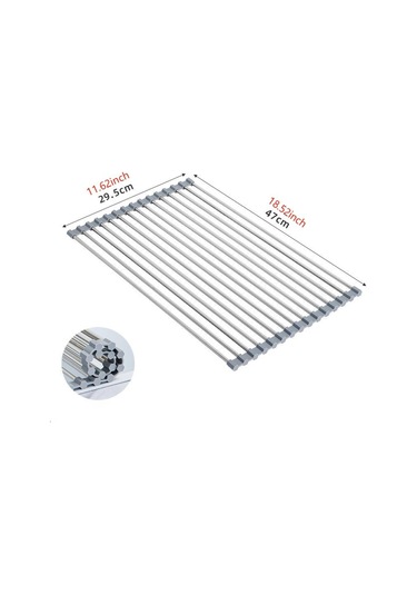 Suofeng 304 Paslanmaz Çelik Katlanabilir Bulaşık Rakası - Sulama Sistemiyle Tabak, Besteçane Depolama Rafı - Gri 47x30cm 15 Boru Gri